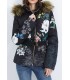 Nueva colección abrigo corto acolchado estampado flores con capucha pelo marca